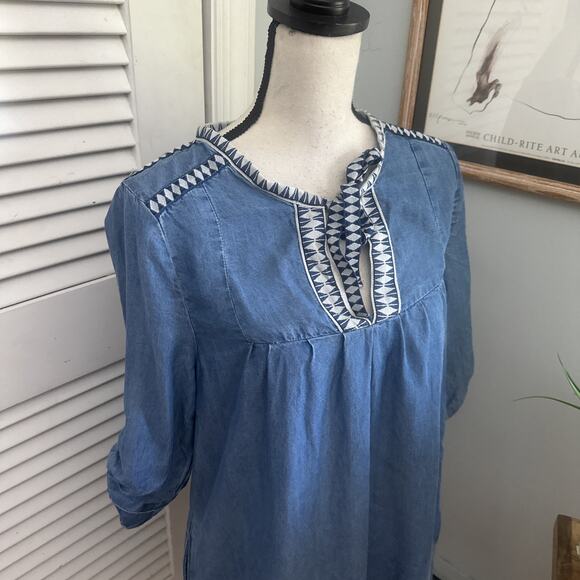 KENNETH COLE REACTION Womens Dress Medium Blue Chambray Shift Boho Casual Chic - Picture 5 of 14